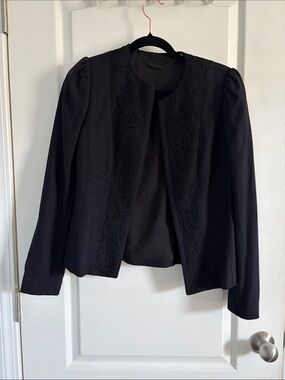Elie Tahari Black Lace-Trim Open Front Blazer